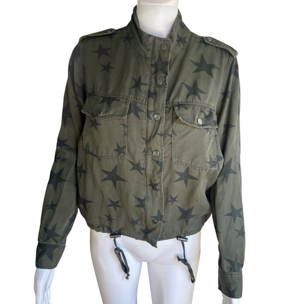 RAILS Collins Jacket Women S Sage Black Stars Lyocell Linen Military Utility
